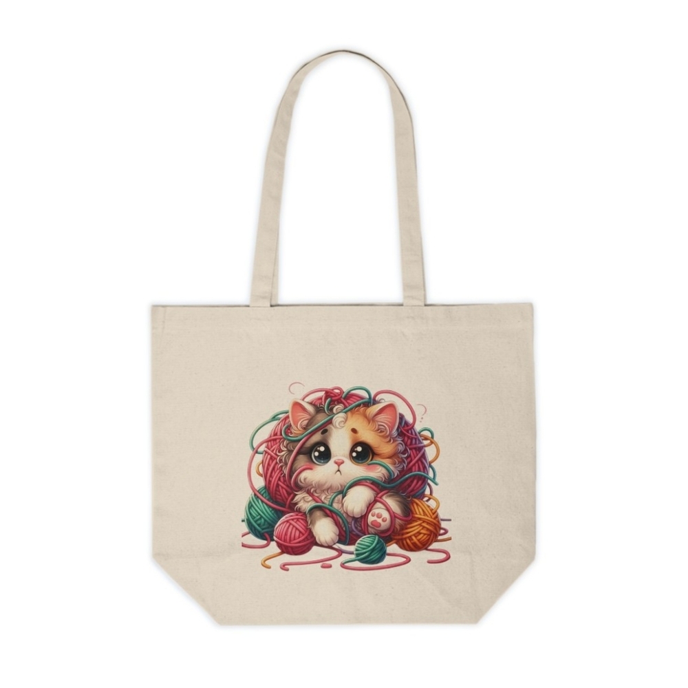 Cat Tangled In A Ball of Yarn Custom Canvas Tote Bag